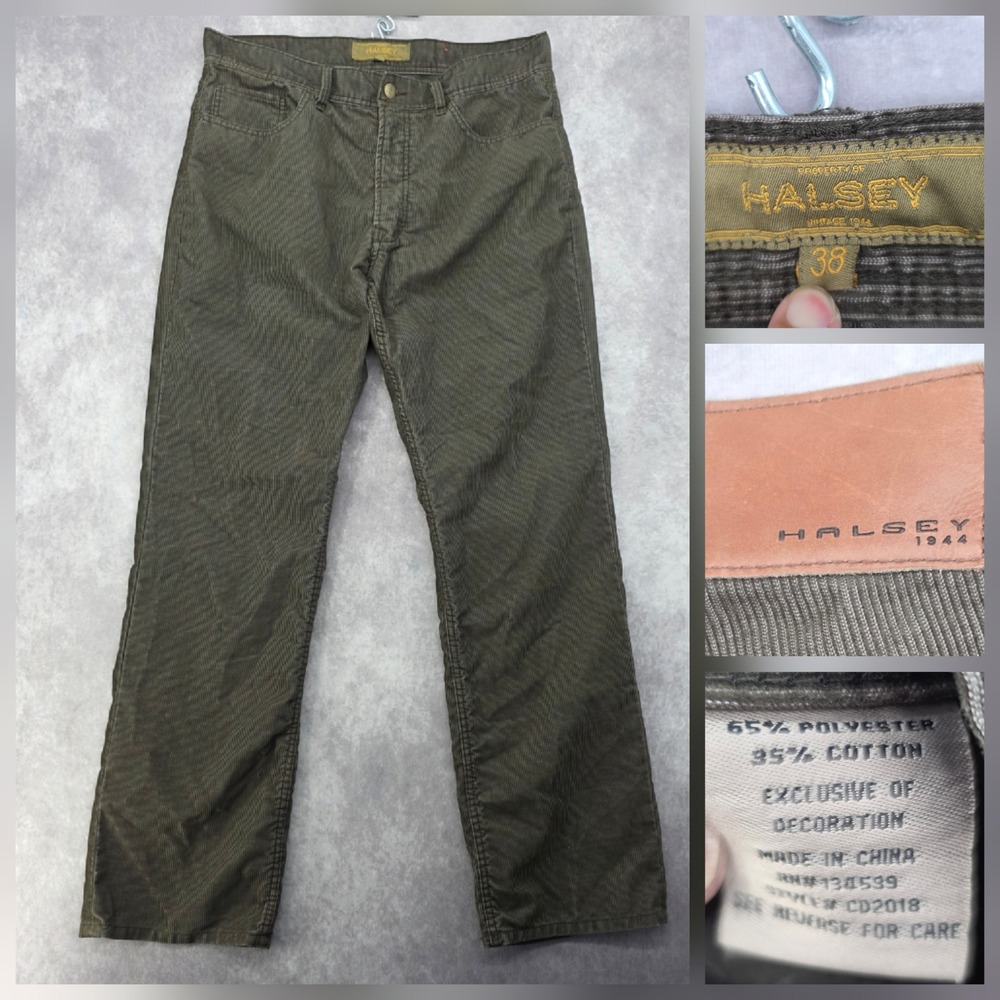 Halsey Olive Green Corduroy Pants Mens 38x34 Straight Leg Fine Wale Trousers